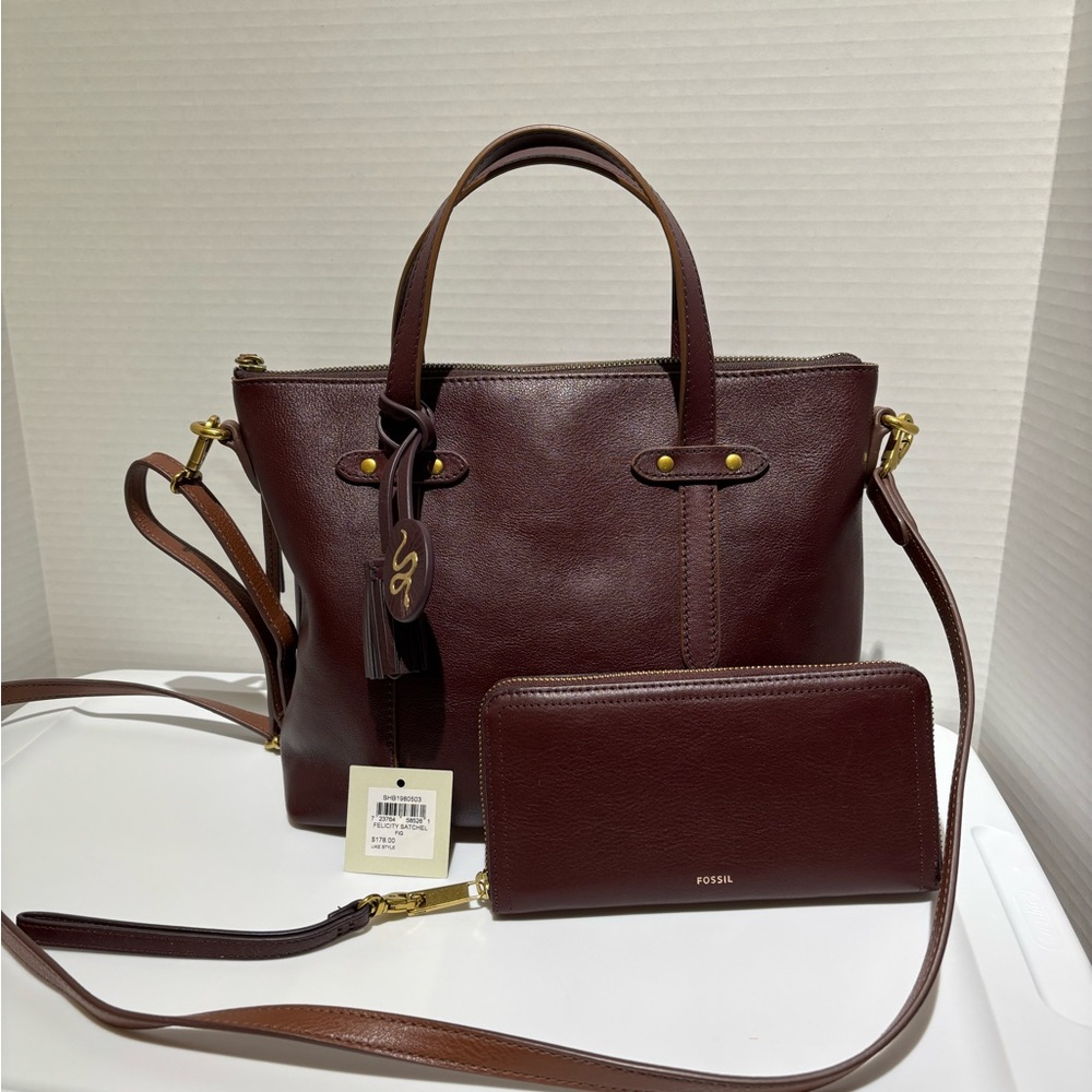Fossil Felicity Leather Satchel and Matching Logan Wallet